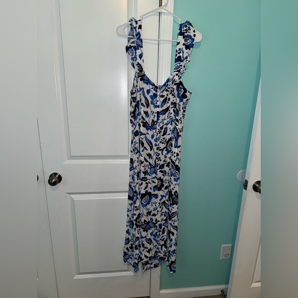 LOFT Blue and White Floral Maxi Dress